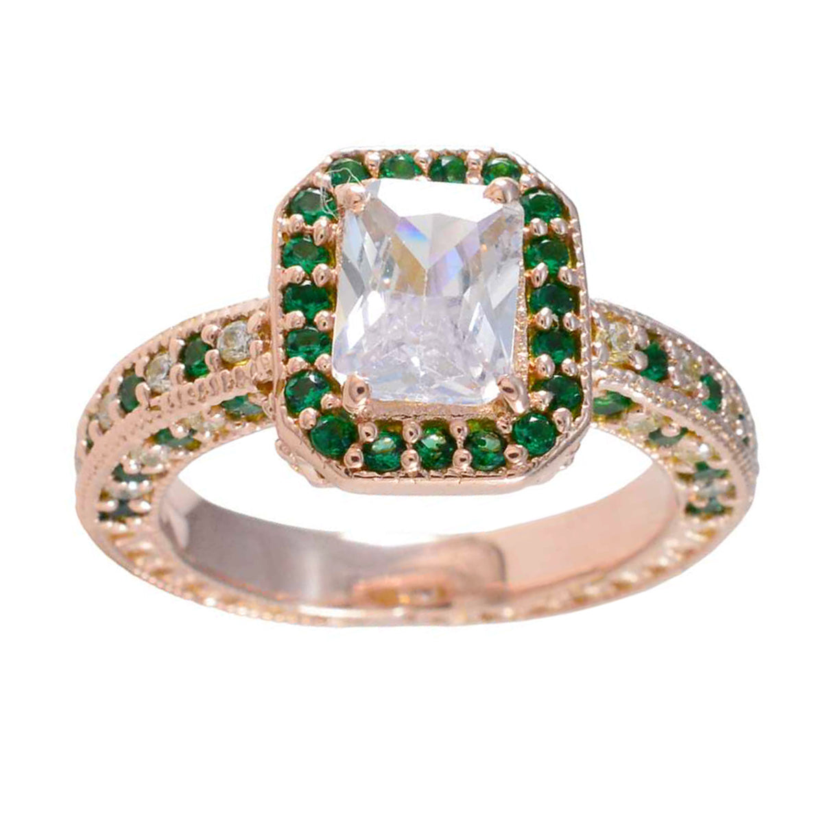 Emerald CZ Halo American 92.5 Silver Green Gemstone Versatile Promise Ring Jewellery