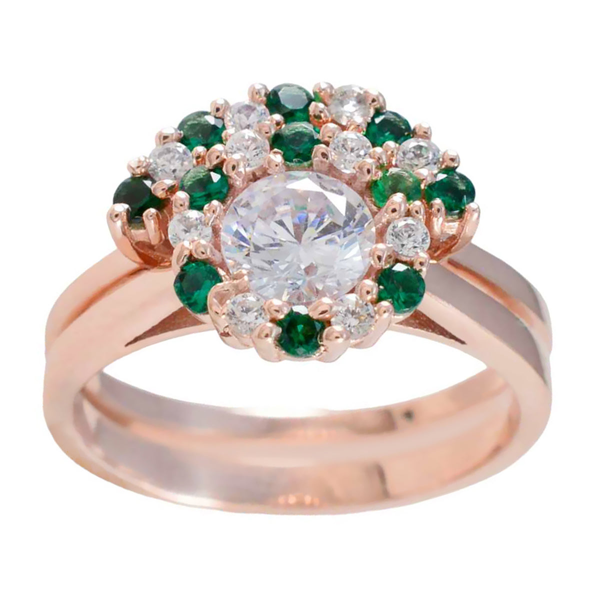 Emerald CZ Halo Indian 925 Sterling Silver Green Gemstones Slim Engagement Ring Jewelry