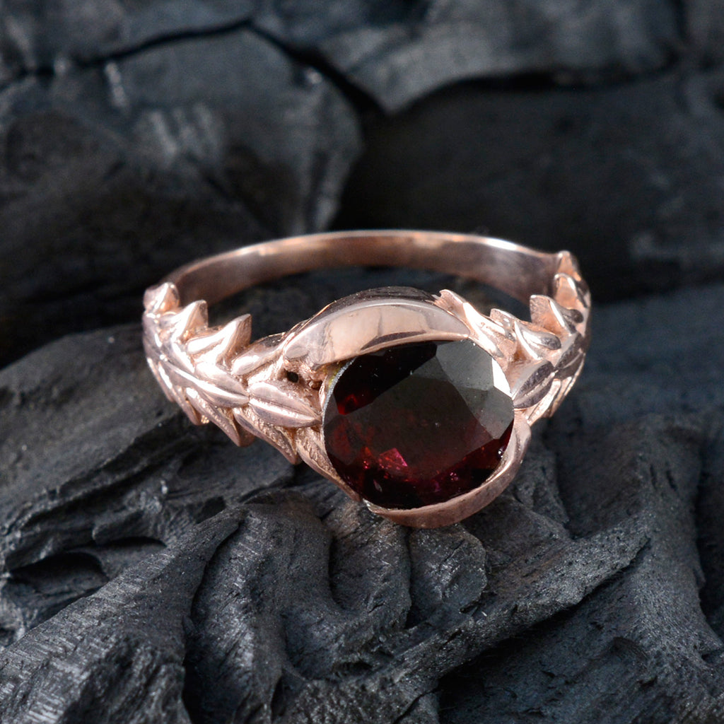 Garnet Solitaire Korean 925 Sterling Silver Red Gemstone Mid weight Trendy Ring Jewellery