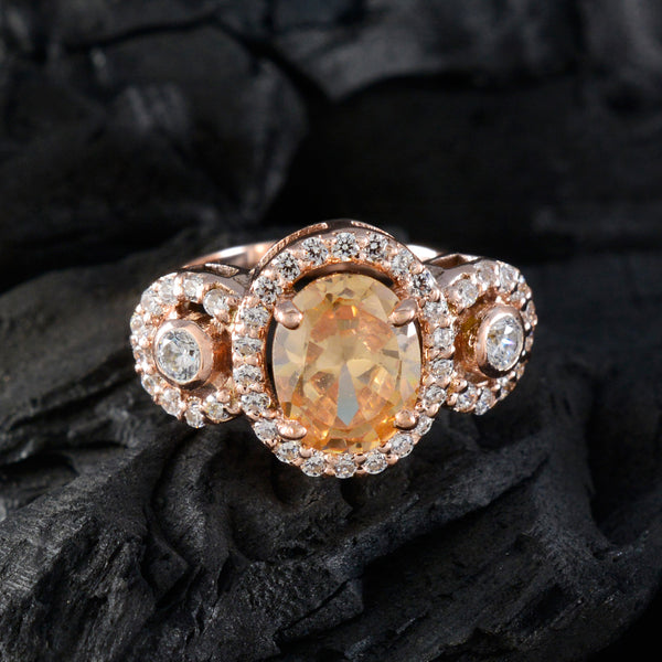 Morganite CZ Halo Korean 925 Sterling Silver Brown Gemstones Slim propsel Ring Jewelry