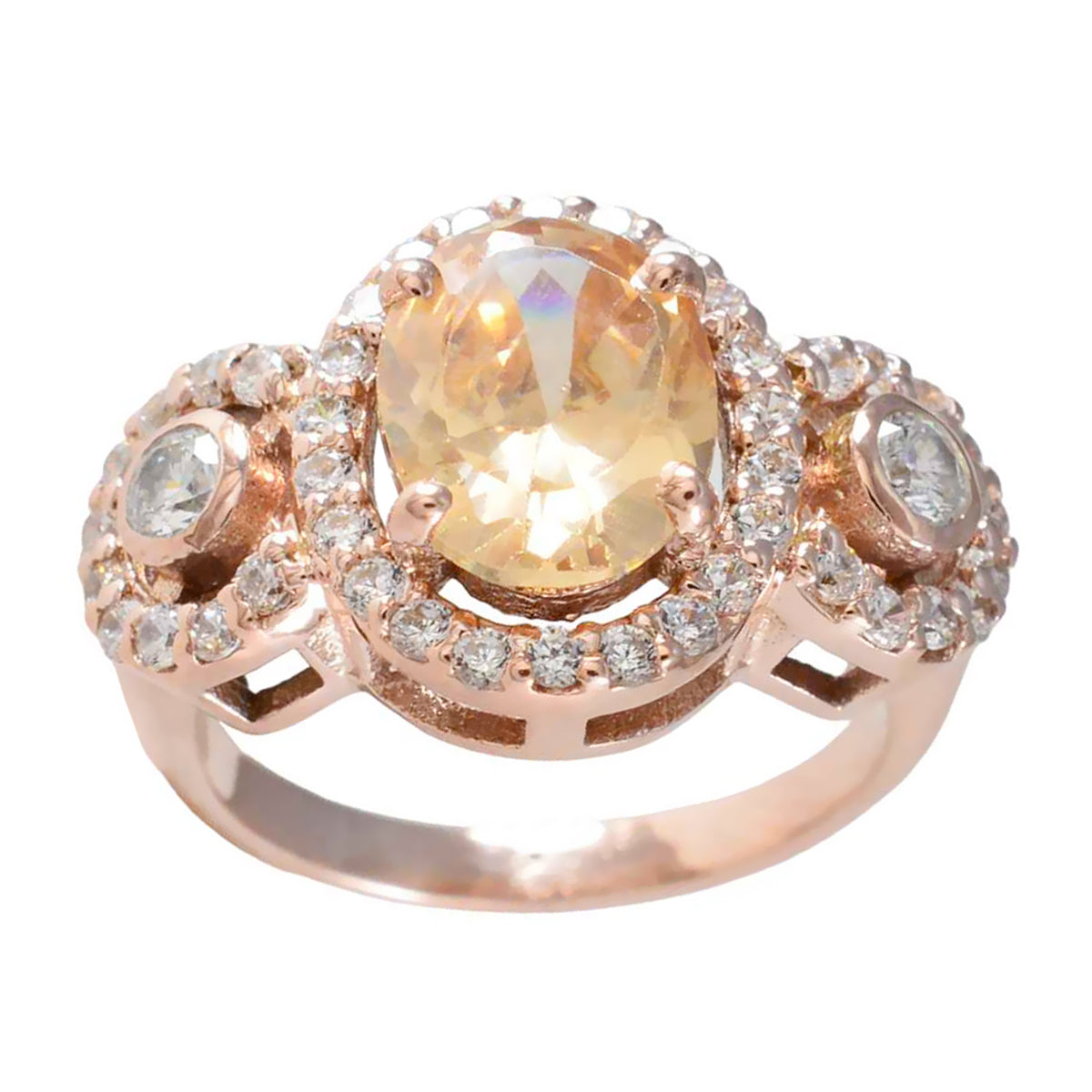 Morganite CZ Halo Korean 925 Sterling Silver Brown Gemstones Slim propsel Ring Jewelry