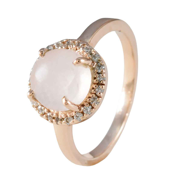 Rose Quartz Halo American 925 Sterling Silver Pink Gems Delicate Modern Ring Jewellery