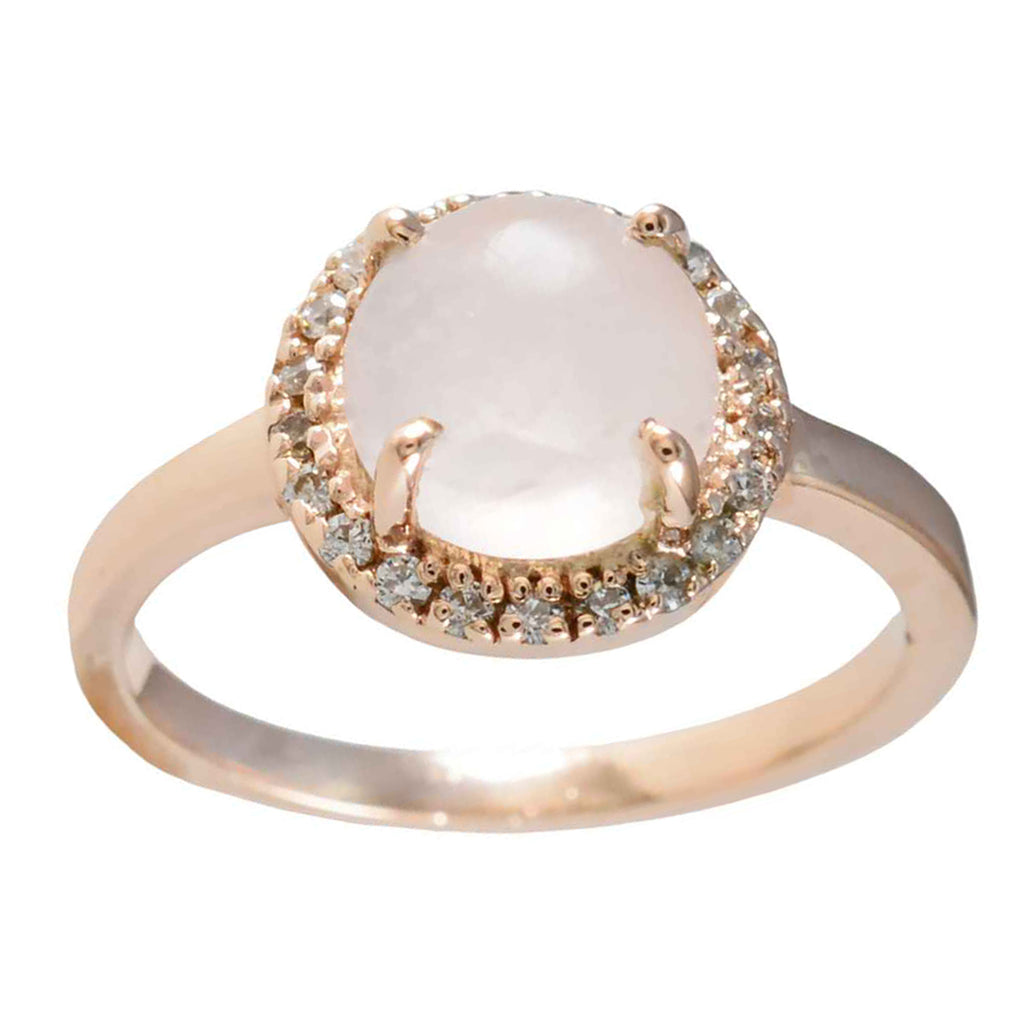 Rose Quartz Halo American 925 Sterling Silver Pink Gems Delicate Modern Ring Jewellery