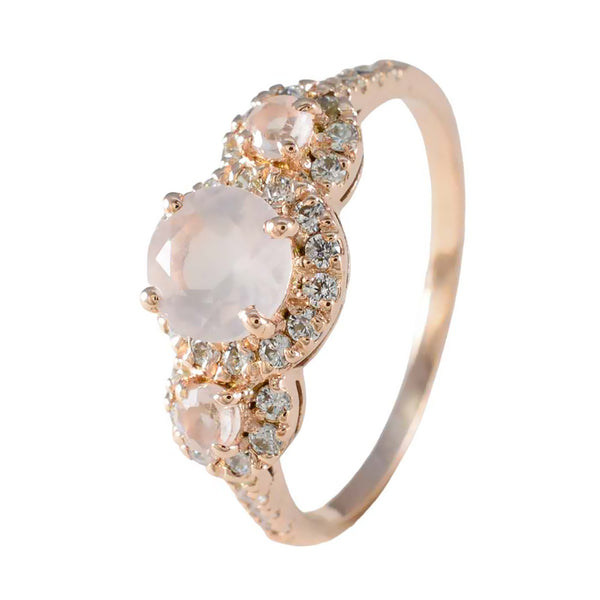 Rose Quartz Halo Korean Sterling Silver Pink Gems Delicate Sophisticated Ring Jewelry