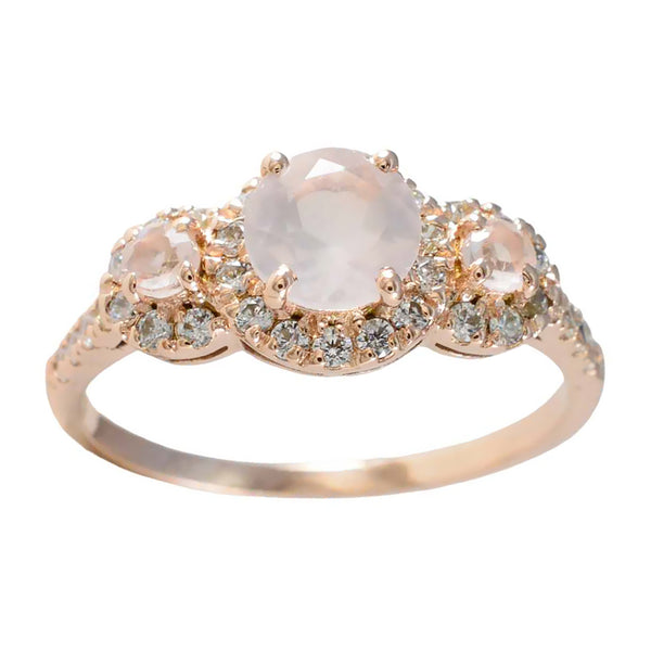 Rose Quartz Halo Korean Sterling Silver Pink Gems Delicate Sophisticated Ring Jewelry