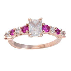 Anillo de plata madura riyo con chapado en oro rosa, piedra de rubí cz, ajuste de punta ovalada, joyería hecha a mano, anillo de aniversario