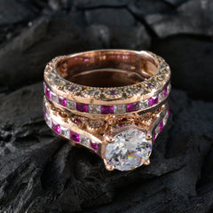 Riyo algehele zilveren ring met roségouden robijn CZ-steen ronde vorm Prong-instelling aangepaste sieraden verjaardagsring