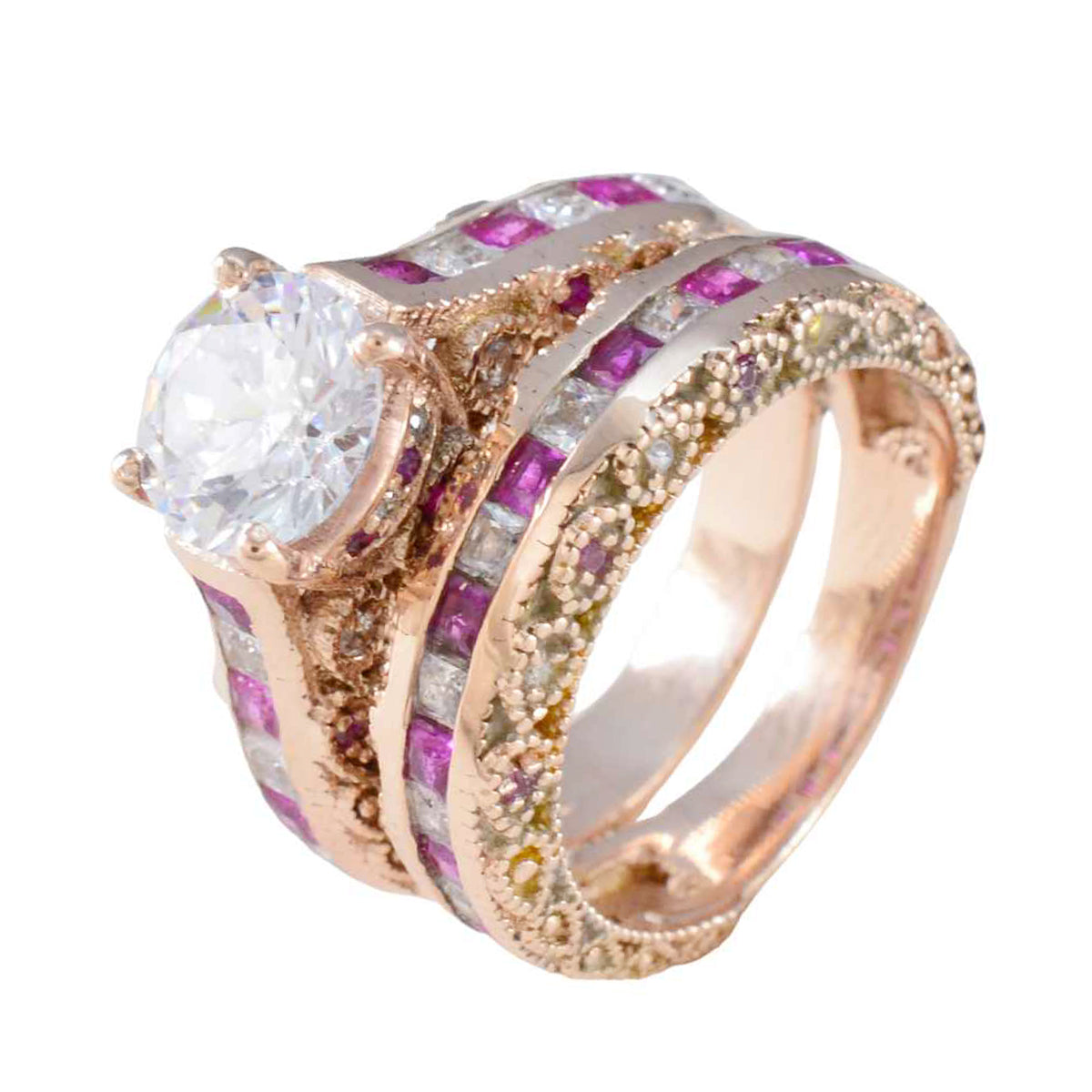 anello riyo in argento con placcatura in oro rosa, rubino, pietra cz, forma rotonda, montatura a punta, anello di compleanno con gioielli personalizzati