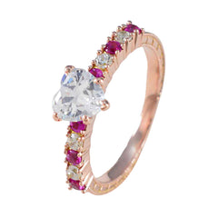 Riyo Manufacturer Silver Ring With Rose Gold Plating Ruby CZ Stone Heart Shape Prong Setting Bridal Jewelry Wedding Ring