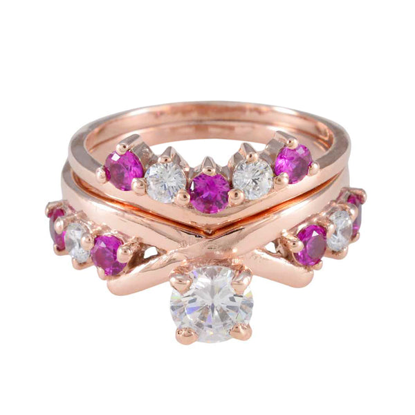 Ruby CZ multiple Korean 925 Sterling Silver Red Gems Minimal Love Ring Jewelry
