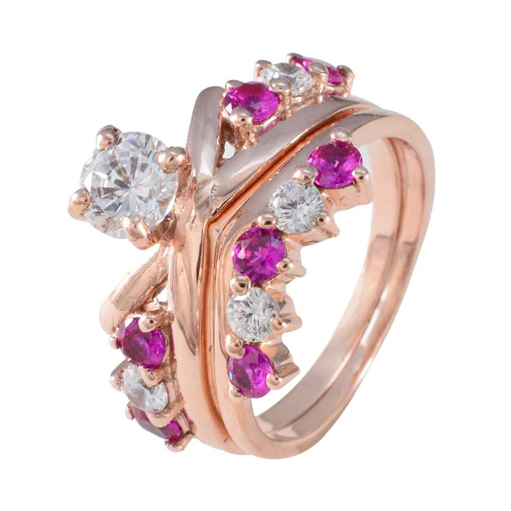 Ruby CZ multiple Korean 925 Sterling Silver Red Gems Minimal Love Ring Jewelry