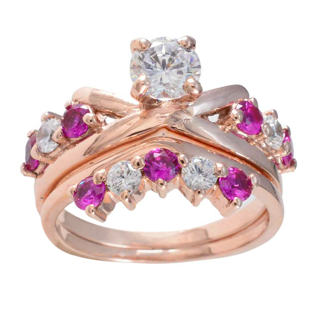 Ruby CZ multiple Korean 925 Sterling Silver Red Gems Minimal Love Ring Jewelry