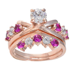 Anillo de plata perfecto riyo con chapado en oro rosa, piedra de rubí cz, ajuste de punta redonda, joyería elegante, anillo de Viernes Negro