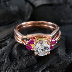 Riyo Prime zilveren ring met roségouden robijn CZ-steen ronde vorm Prong Setting mode-sieraden Kerstring