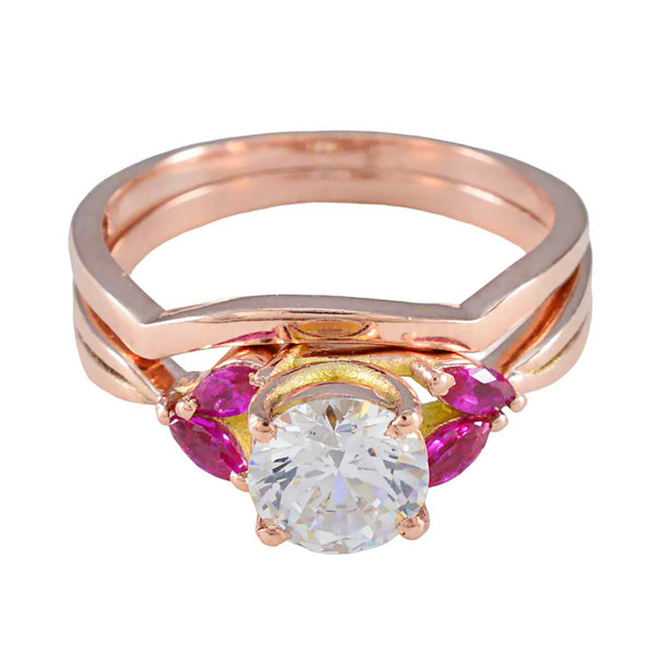 Ruby CZ Penta Latin American 925 Sterling Silver Red Gemstones Whisper thin valentine Ring Jewellery