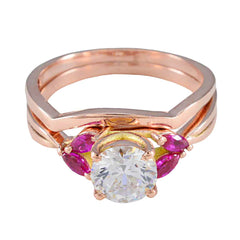 Riyo Prime Silver Ring With Rose Gold Plating Ruby CZ Stone Round Shape Prong Setting Fashion Jewelry Christmas Ring