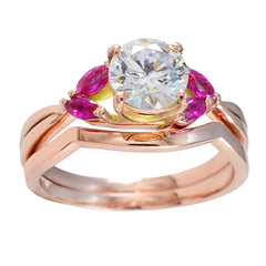anello riyo prime in argento con placcatura in oro rosa, rubino, pietra cz, forma rotonda, montatura a punta, gioielli di moda, anello natalizio