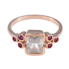 Riyo Quantitative Silver Ring With Rose Gold Plating Ruby CZ Stone Octagon Shape Bezel Setting Designer Jewelry Cocktail Ring