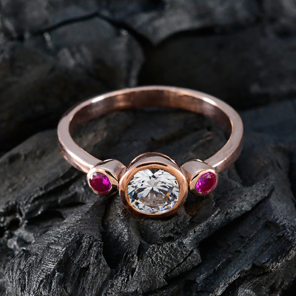 Ruby CZ Trilogy Korean 925 Sterling Silver Red Gemstones Whisper thin Love Ring Jewelry