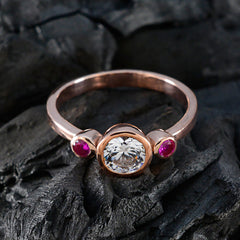 Riyo Rare Silver Ring With Rose Gold Plating Ruby CZ Stone Round Shape Bezel Setting  Jewelry Easter Ring