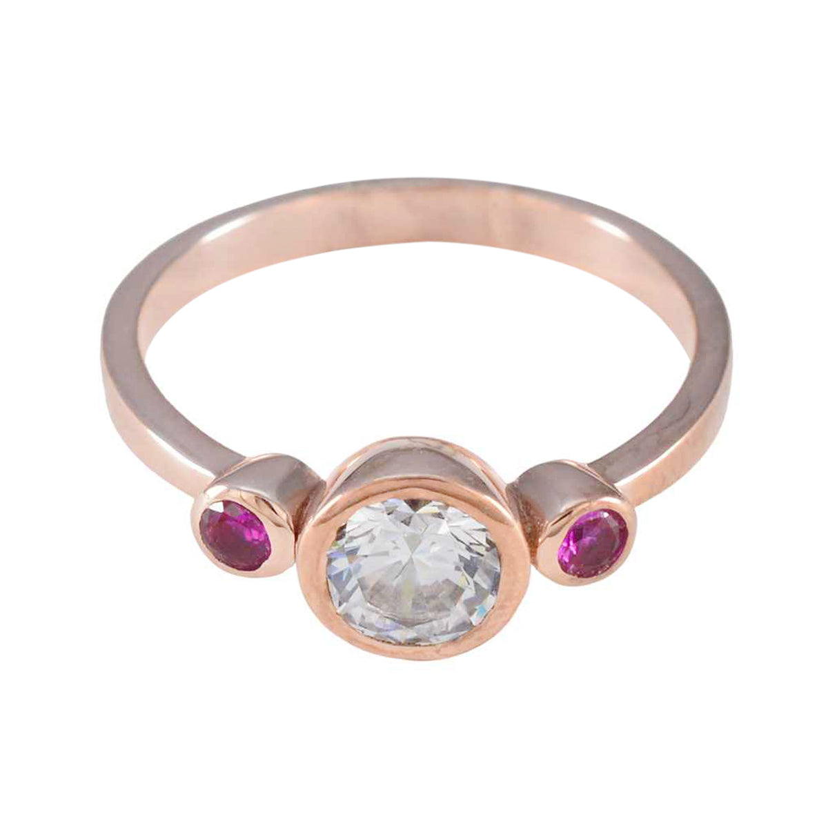 Riyo Rare Silver Ring With Rose Gold Plating Ruby CZ Stone Round Shape Bezel Setting  Jewelry Easter Ring