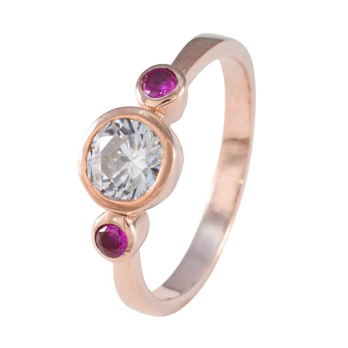 anello riyo in argento raro con placcatura in oro rosa, rubino, pietra cz, forma rotonda, castone, anello pasquale