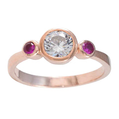 Anillo de plata raro riyo con chapado en oro rosa, piedra de rubí cz, forma redonda, engaste de bisel, joyería, anillo de Pascua