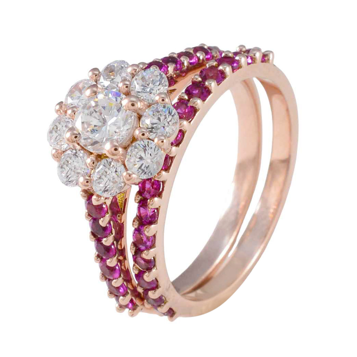 Anillo de plata riyo suppiler con chapado en oro rosa, piedra de rubí cz, ajuste de punta redonda, joyería nupcial, anillo del día del padre