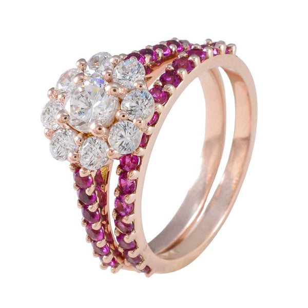 Ruby CZ Halo American Sterling Silver Red Gems Delicate Feminine Ring Jewellery