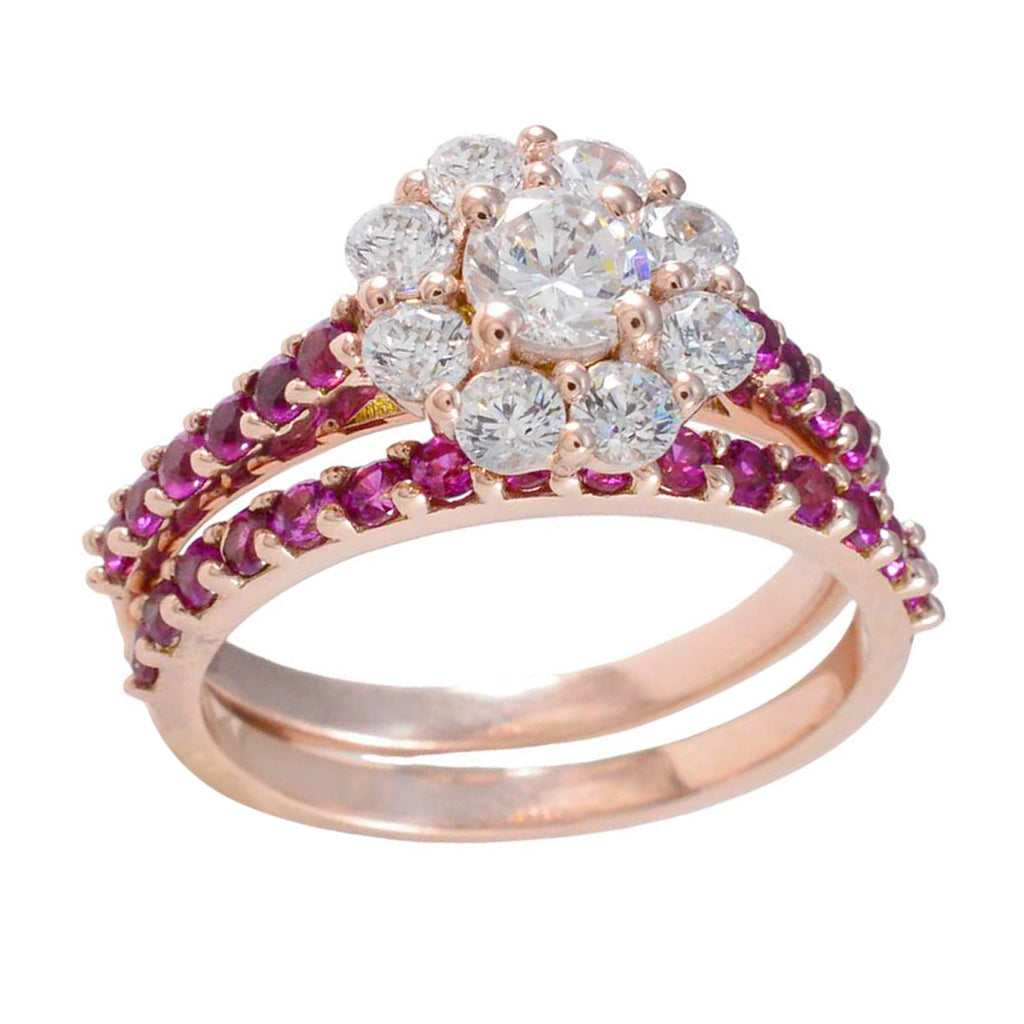 Ruby CZ Halo American Sterling Silver Red Gems Delicate Feminine Ring Jewellery