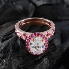 Riyo Supply Zilveren Ring Met Rose Gold Plating Ruby CZ Steen Ovale Vorm Prong Setting Aangepaste Sieraden Halloween Ring