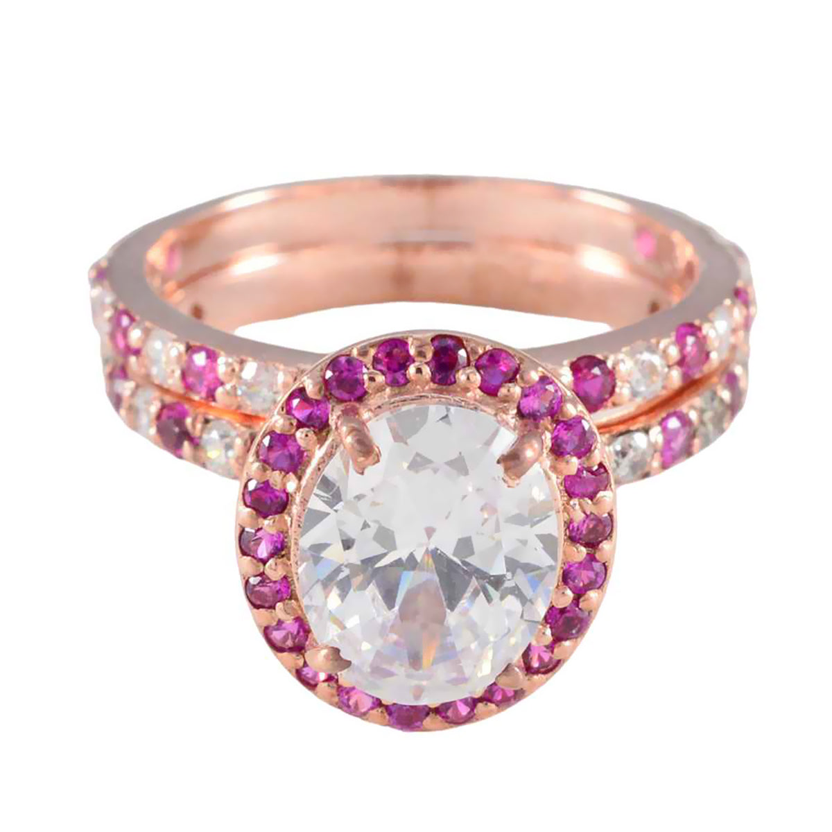 riyo поставка серебряное кольцо с покрытием из розового золота рубин cz камень овальной формы установка зубца на заказ ювелирные изделия кольцо на Хэллоуин