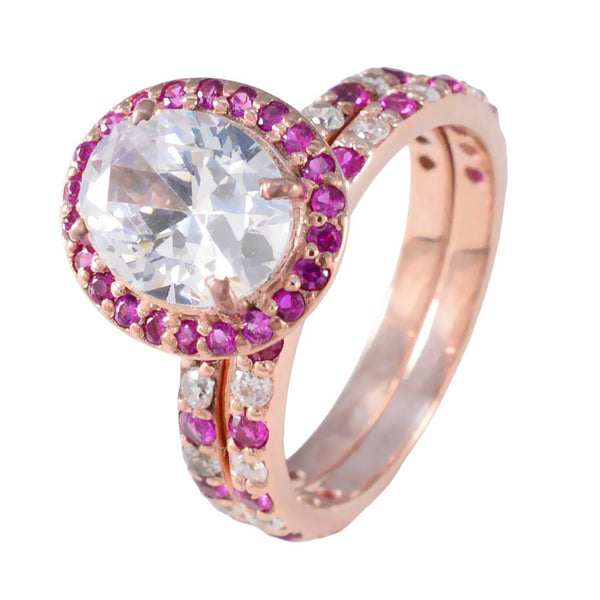 Riyo Supply Zilveren Ring Met Rose Gold Plating Ruby CZ Steen Ovale Vorm Prong Setting Aangepaste Sieraden Halloween Ring