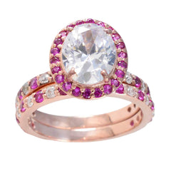 Riyo Supply anillo de plata con chapado en oro rosa rubí cz piedra forma ovalada ajuste de punta joyería personalizada anillo de halloween