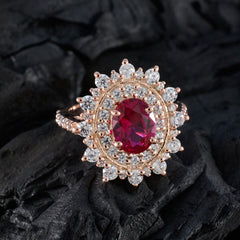 Anillo de plata total riyo con chapado en oro rosa, piedra de rubí cz, ajuste de punta con forma ovalada, joyería elegante, anillo para el día de la madre