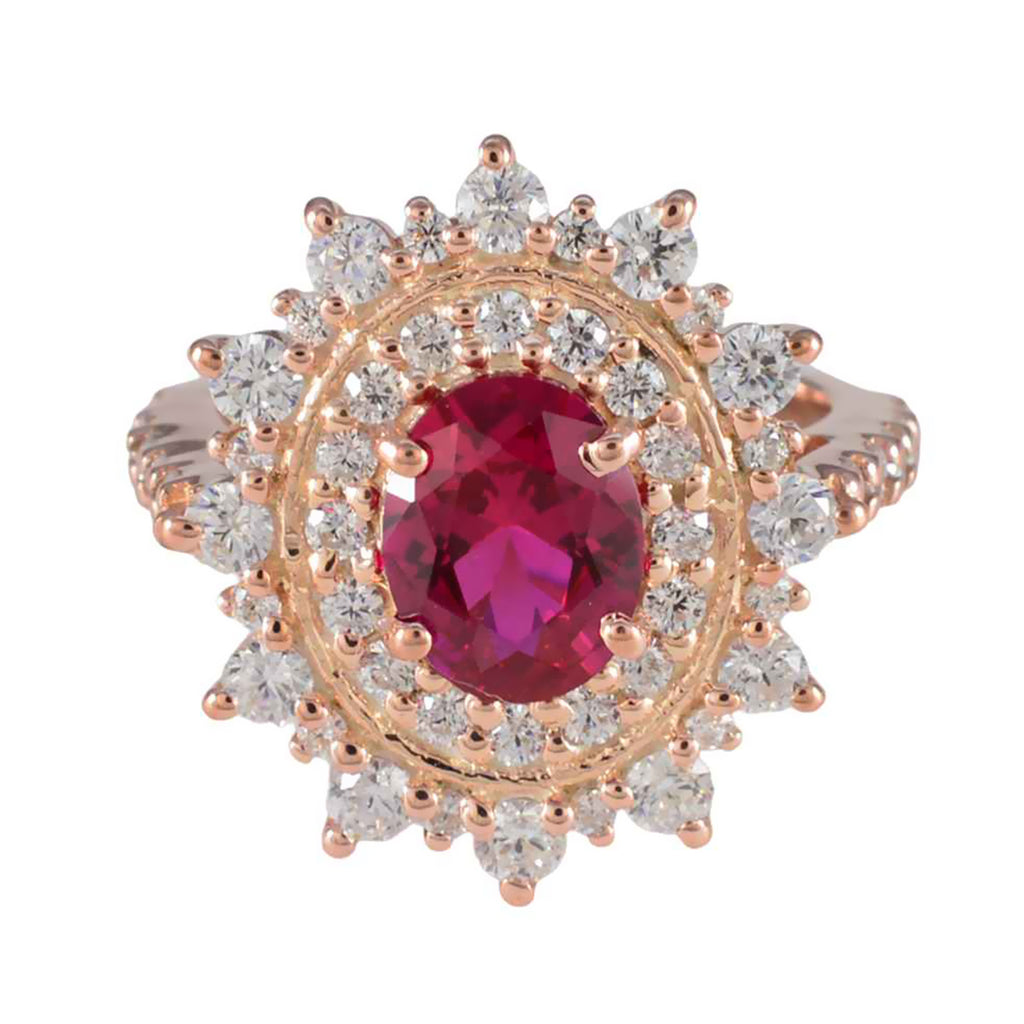 Ruby CZ Halo Indian Sterling Silver Red Gemstone Mid weight Romantic Ring Jewelry
