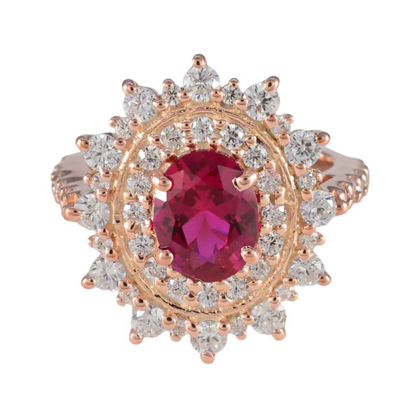 Ruby CZ Halo Indian Sterling Silver Red Gemstone Mid weight Romantic Ring Jewelry