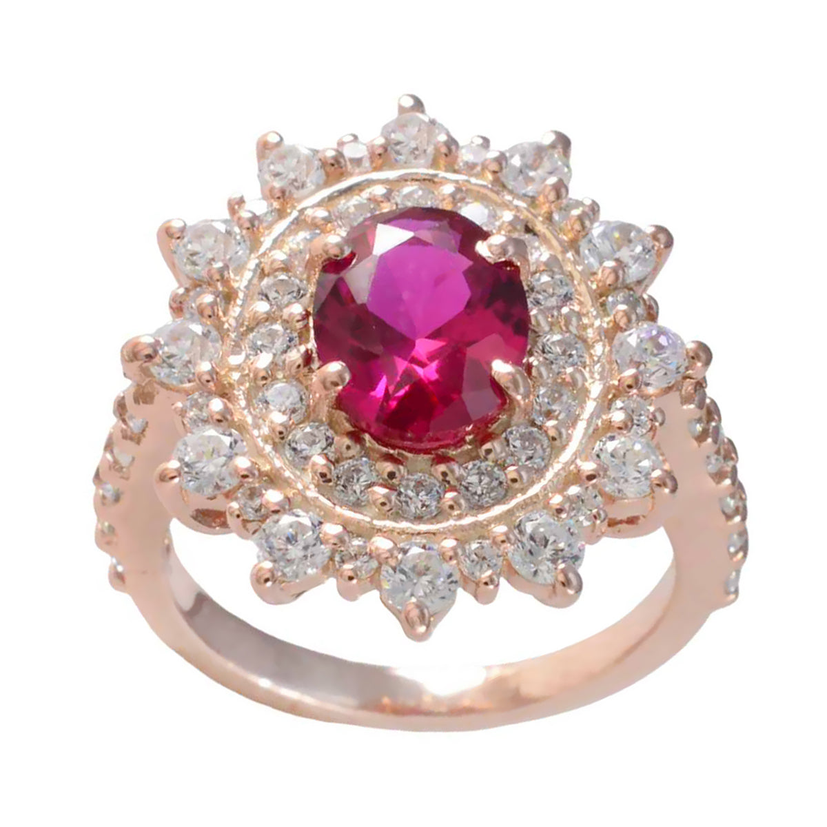 Ruby CZ Halo Indian Sterling Silver Red Gemstone Mid weight Romantic Ring Jewelry