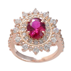 Кольцо Riyo Total из серебра с покрытием из розового золота, рубин и камень cz, овальной формы, закрепка зубцов, стильное ювелирное кольцо на день матери