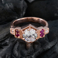 Винтажное серебряное кольцо riyo с покрытием из розового золота, рубин, камень cz, круглая форма, закрепка зубца, модные украшения, новогоднее кольцо