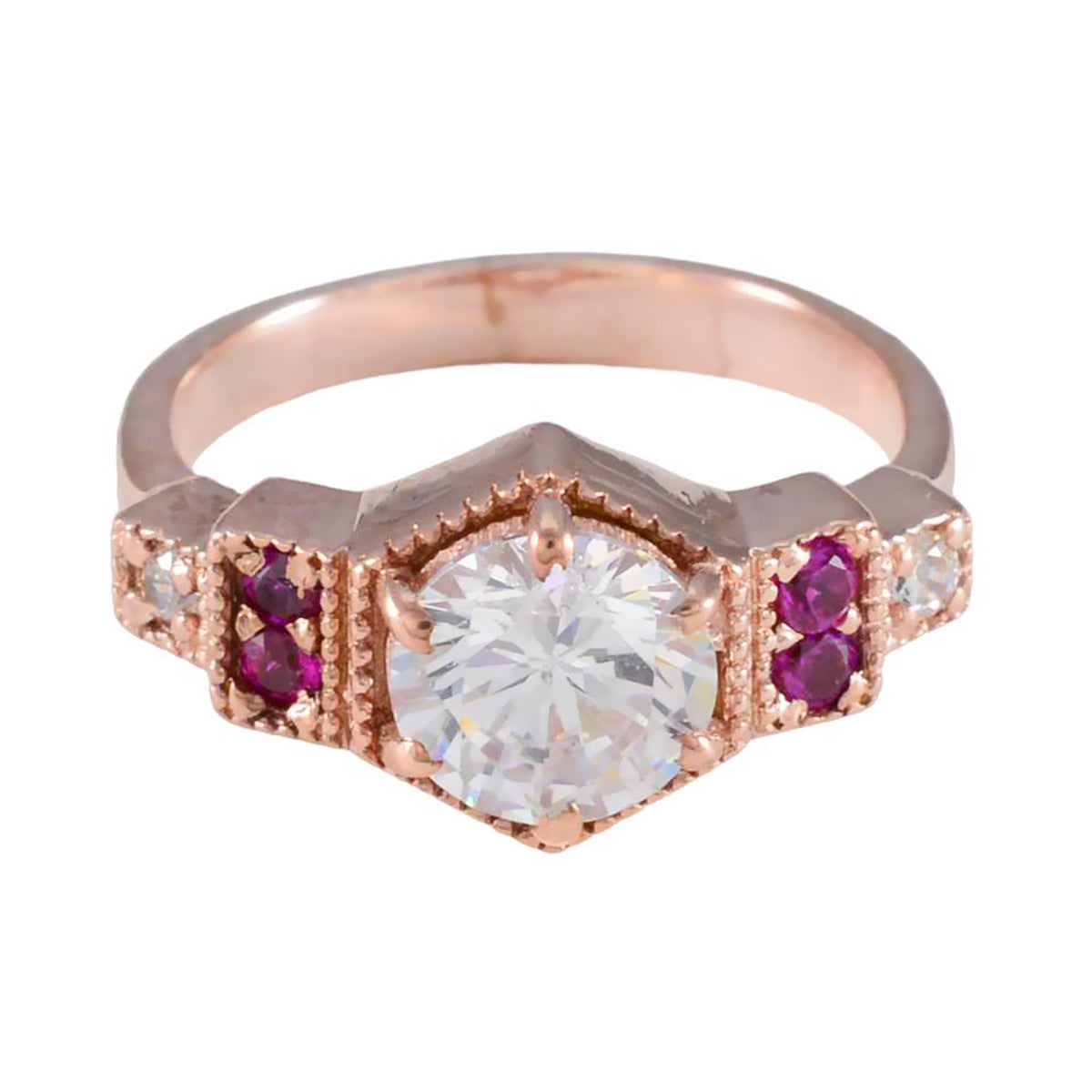 anello vintage in argento riyo con placcatura in oro rosa, rubino, pietra cz, forma rotonda, montatura a punta, gioielli di moda, anello di capodanno