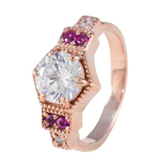 Riyo Vintage Silver Ring With Rose Gold Plating Ruby CZ Stone Round Shape Prong Setting Fashion Jewelry New Year Ring