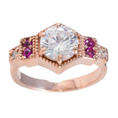 Riyo Vintage Silver Ring With Rose Gold Plating Ruby CZ Stone Round Shape Prong Setting Fashion Jewelry New Year Ring
