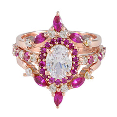 anello in argento all'ingrosso riyo con placcatura in oro rosa rubino cz pietra forma ovale con montatura a punta anello del ringraziamento di gioielli firmati