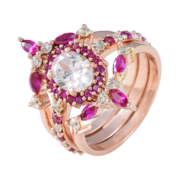 Riyo Wholesale Silver Ring With Rose Gold Plating Ruby CZ Stone Oval Shape Prong Setting Designer Jewelry Thanksgiving Ring