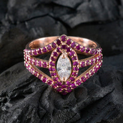 Riyo Adorable Silver Ring With Rose Gold Plating Ruby CZ Stone Marquise Shape Prong Setting  Jewelry Valentines Day Ring