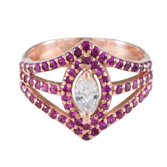 riyo bedårande silverring med roséguldplätering rubin cz sten markis form uttag inställning smycken alla hjärtans dag ring