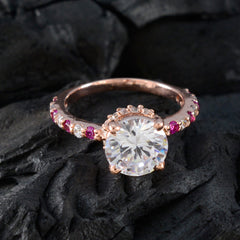 Anillo de plata antiguo riyo con chapado en oro rosa, piedra de rubí cz, ajuste de punta redonda, joyería antigua, anillo de boda