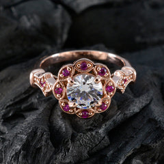 riyo attraente anello in argento con placcatura in oro rosa rubino cz pietra a forma rotonda con montatura a punta anello per anniversario di gioielli da sposa