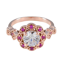 Riyo – bague en argent attrayante avec placage en or rose, pierre rubis cz, forme ronde, serti de griffes, bijoux de mariée, bague d'anniversaire